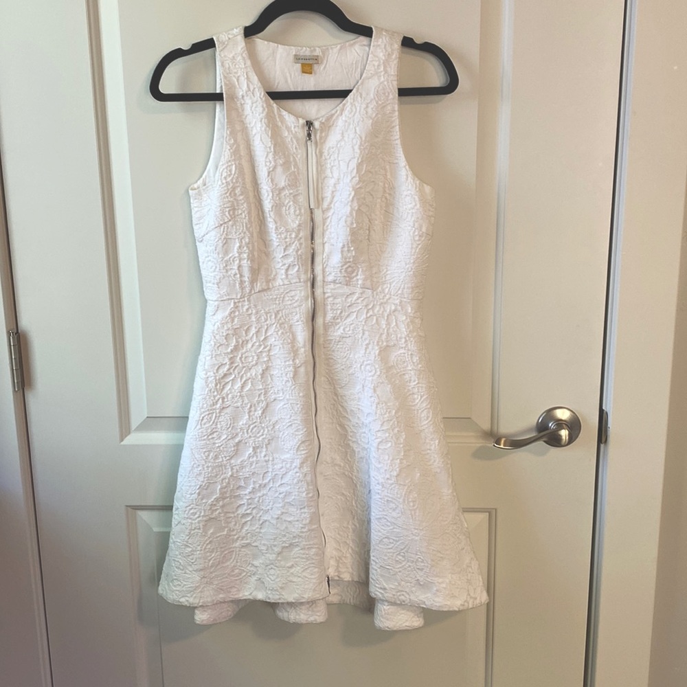 Leifsdottir for Anthro: White above-the-knee cotton brocade dress with pockets